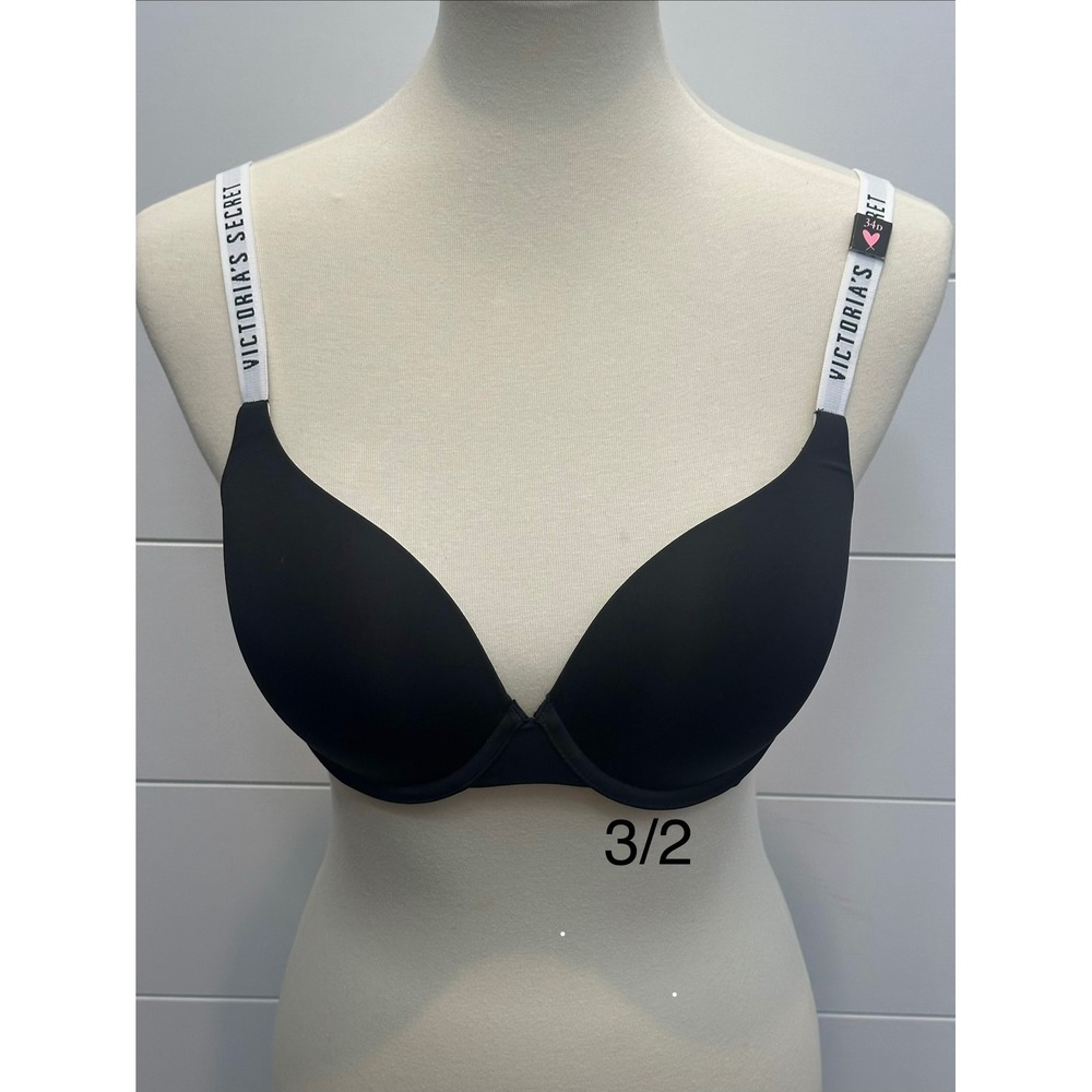 Victoria's Secret T-Shirt Push-Up Bra Black Logo Straps 34D New NWT